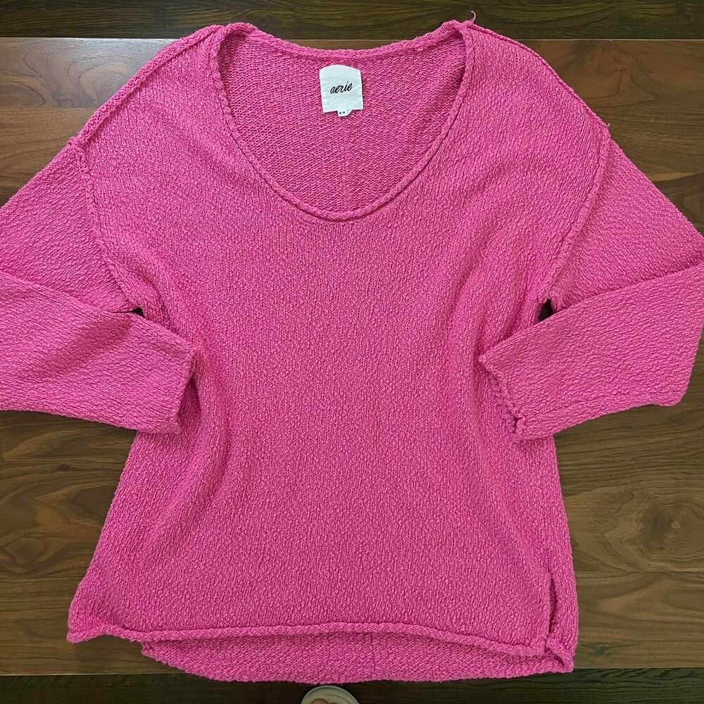 Aerie Knitted Sweater Oversized Pullover Beachy Lightweight Pink Medium Coverup